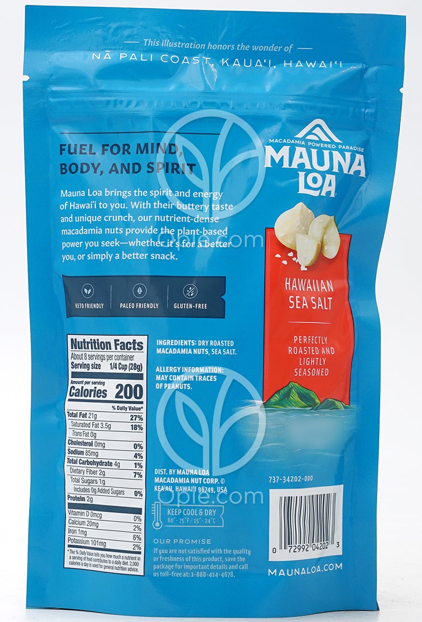 Dry Roasted Macadamias, Hawaiian Sea Salt  8 oz — 후면