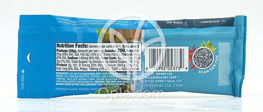 Dry Roasted Macadamias Maui Onion & Garlic,  1 oz — 후면