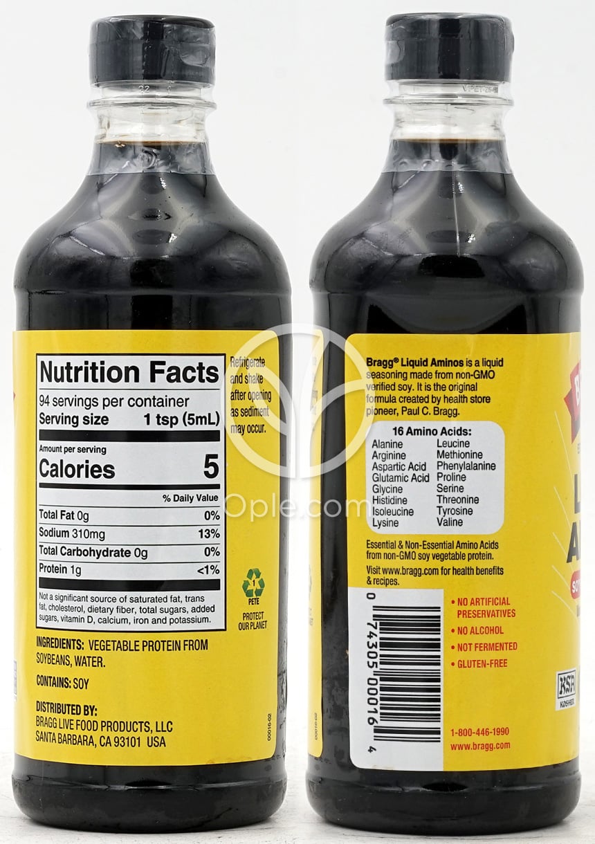 ブラグ_リキッドアミノ大豆プロテイン醤油調味料, 473ml — 후면