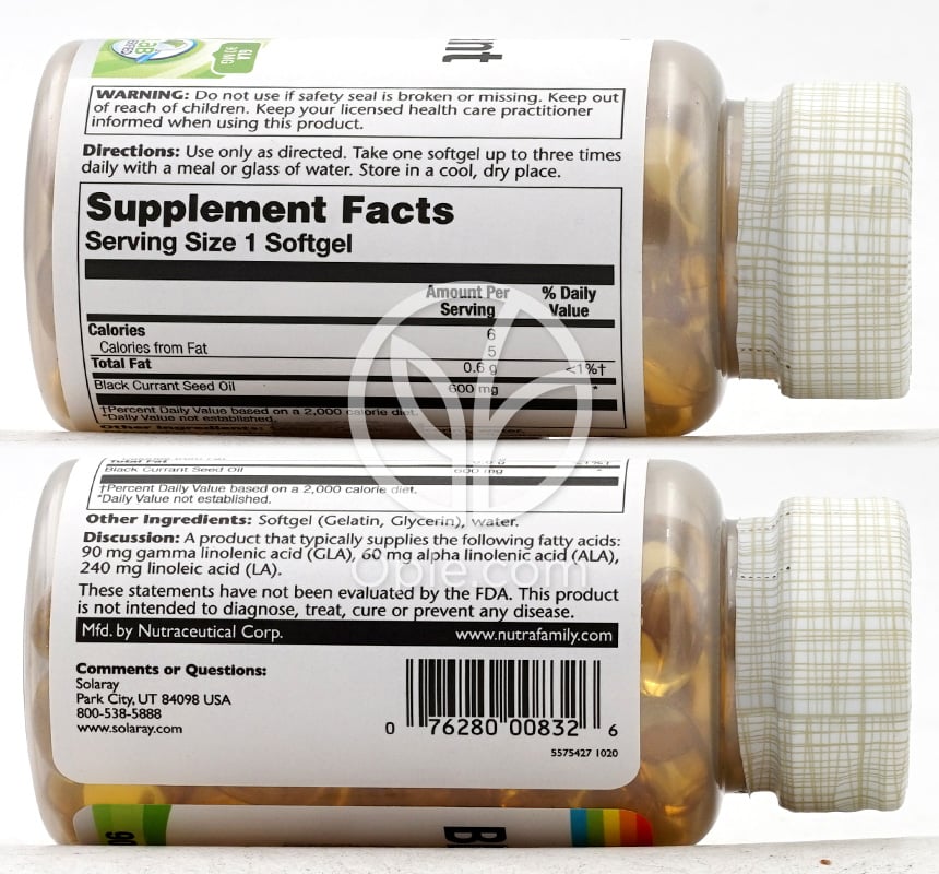 솔라레이_블랙 커런트 씨드 오일 600mg, 90 소프트젤 — 후면