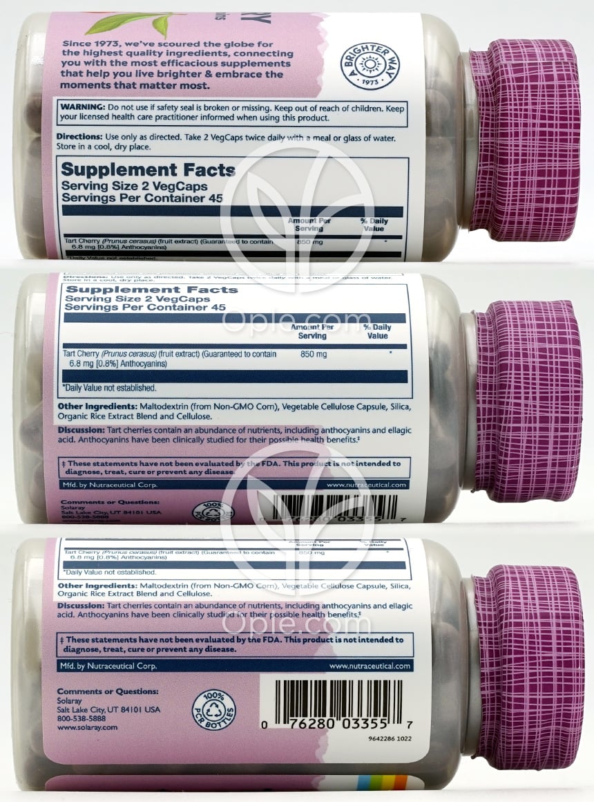 Solgar_タルトチェリー 850mg、90植物性カプセル — 후면