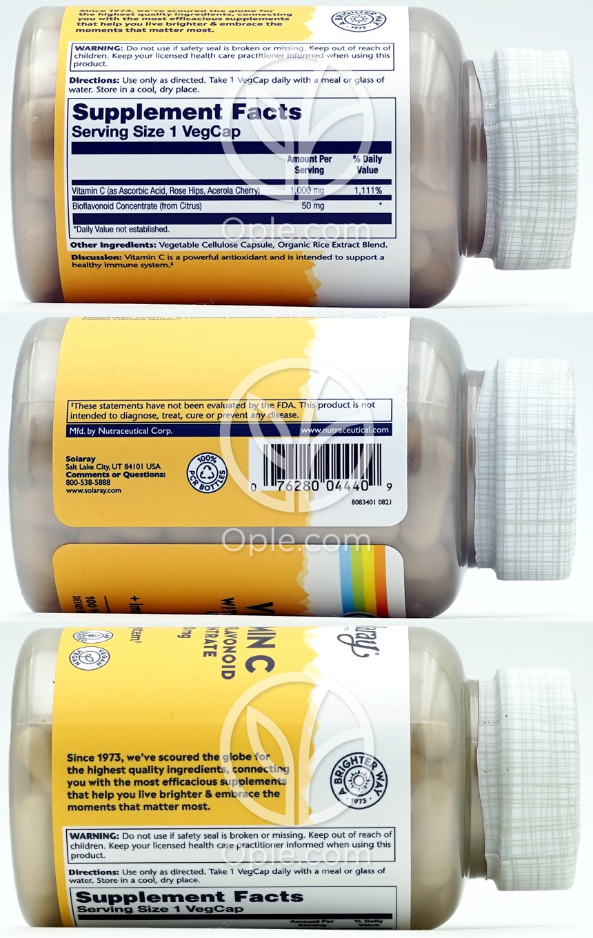 솔라레이_비타민 C 1000mg 위드 바이오플라보노이드 컨센트레이드, 100 베지캡슐 — 후면