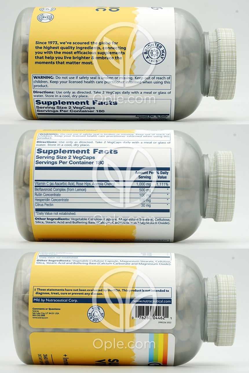 Solaray スーパーバイオビタミンC 1,000mg、360ベジカプセル — 후면