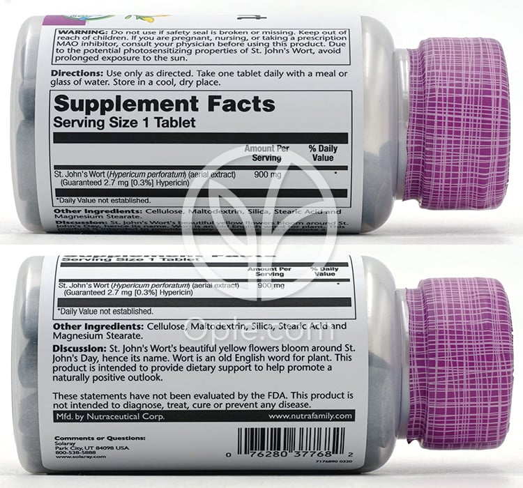Solaray_ワンデーセントジョーンズワート空中抽出物900mg、60錠 — 후면