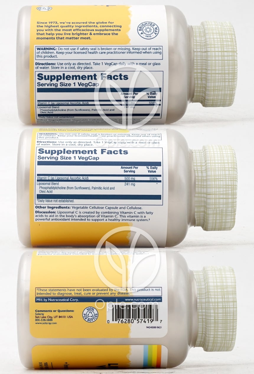ソラレー_リポソームビタミンC 500mg、100ベジカプセル — 후면