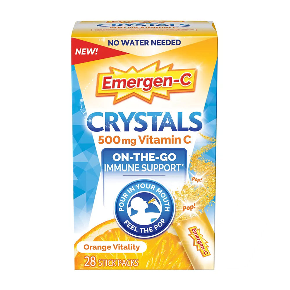 エマージェン-C クリスタル オン ザ ゴー ビタミンC 500mg オレンジバイタリティ、28本入りスティックパック