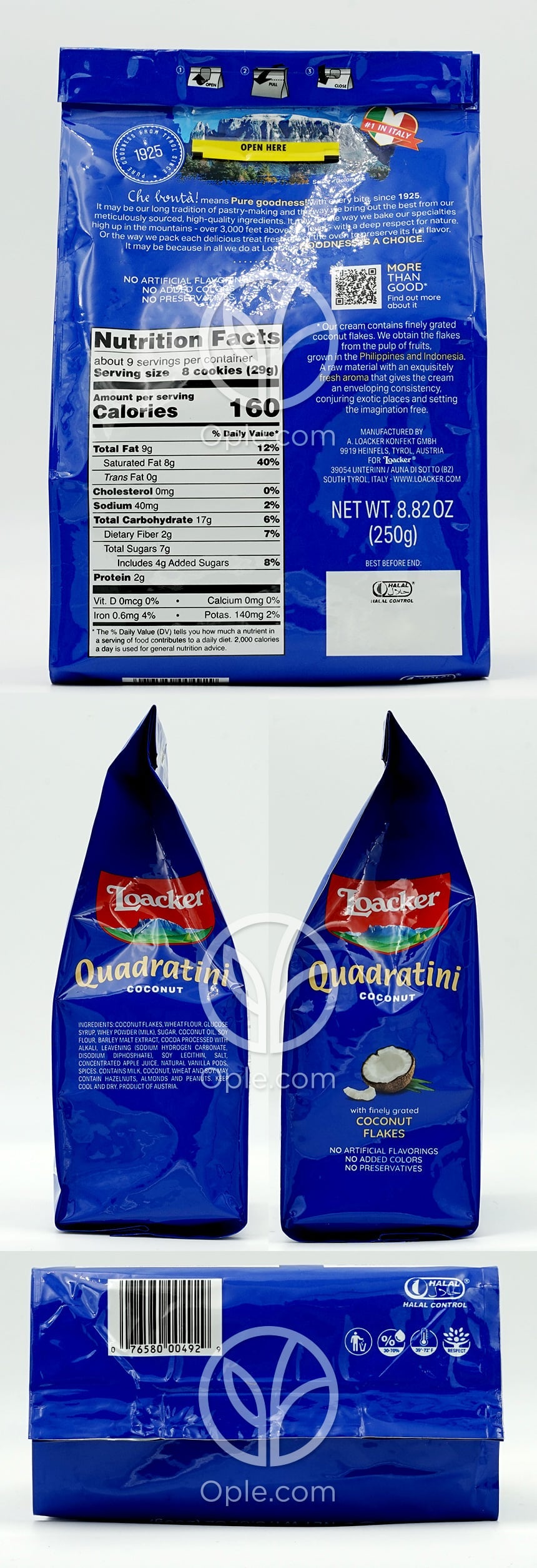 로아커_콰드라티니 코코넛, 250g — 후면