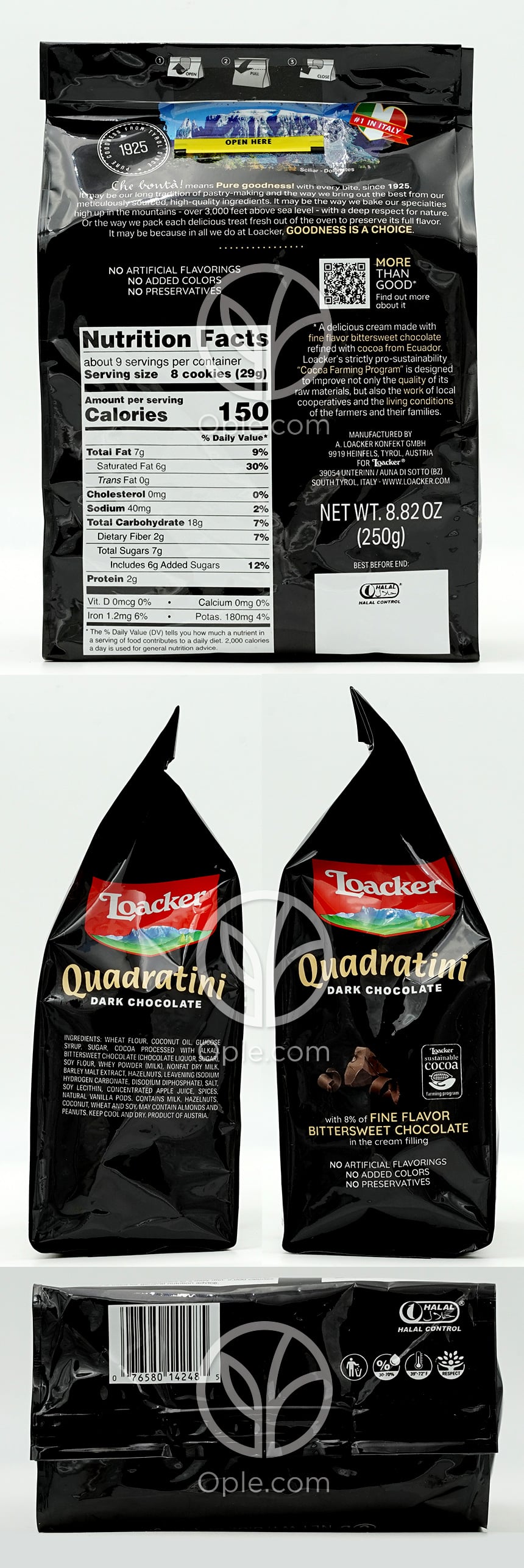 로아커_콰드라티니 다크초콜릿 웨이퍼 쿠키, 250g — 후면