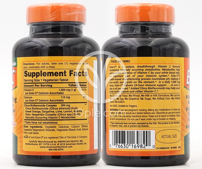 アメリカンヘルス エスターC 1000mg with シトラスバイオフラボノイド、120植物性タブレット — 후면