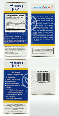 Vitamin K-2 (MK-4) 500 mcg, 60 Instant Dissolve Tablets