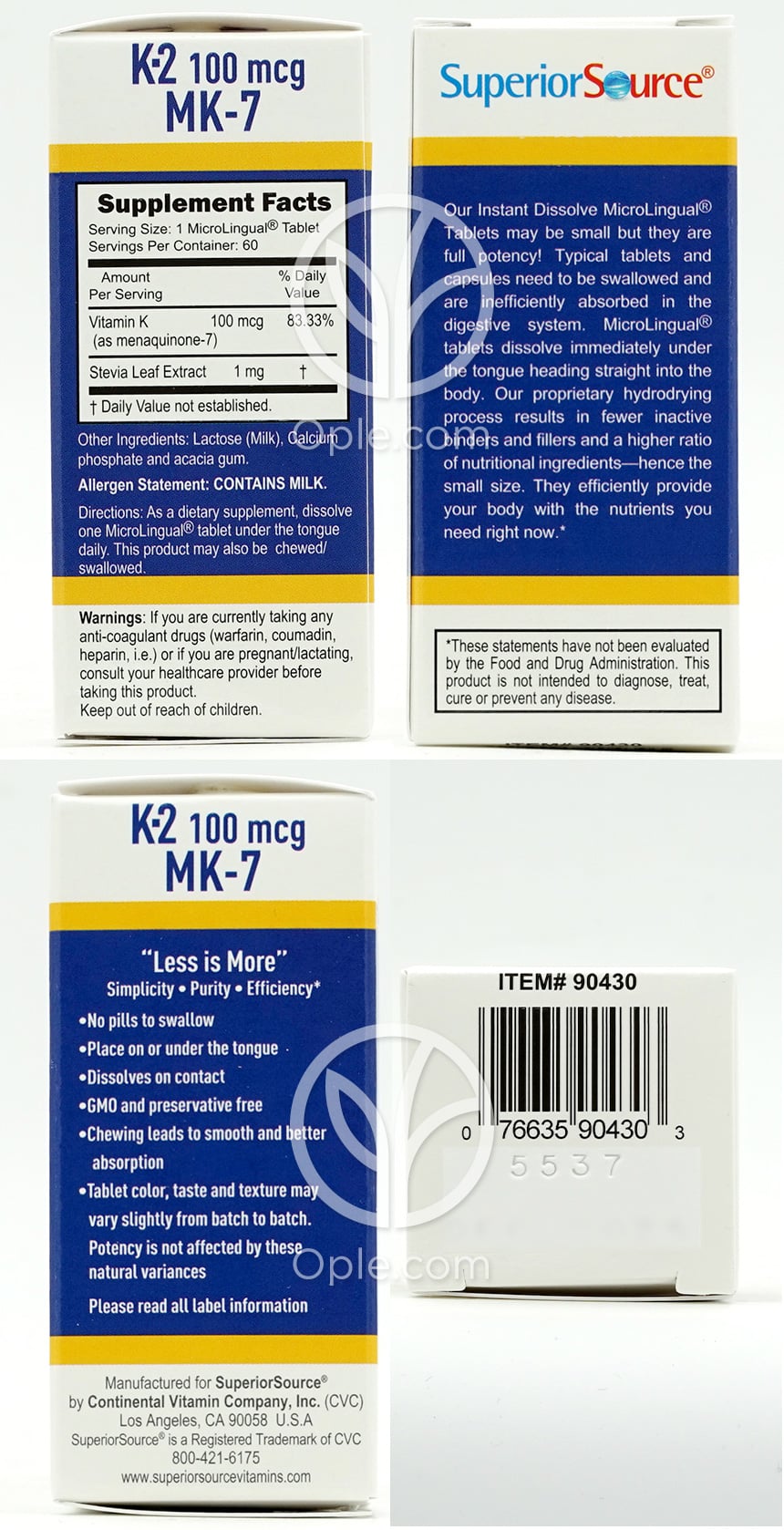 슈페리어소스_비타민 K-2 100mcg (MK-7), 60 인스턴트 디졸브타블렛 — 후면