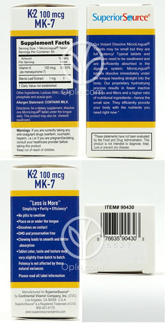 슈페리어소스_비타민 K-2 100mcg (MK-7), 60 인스턴트 디졸브타블렛