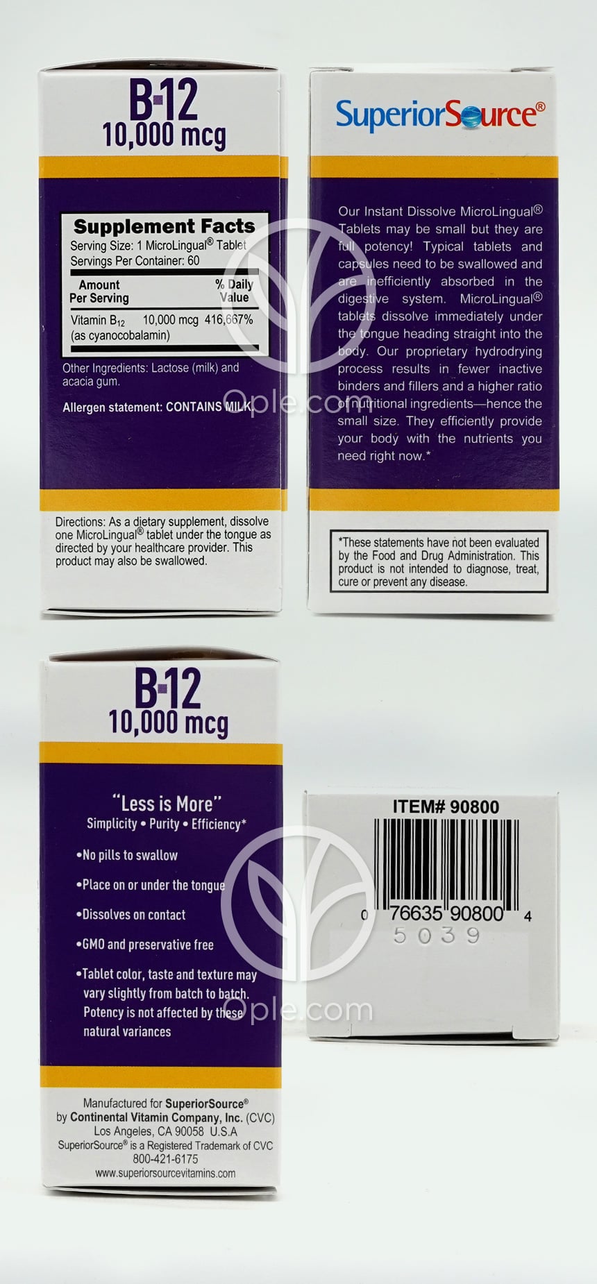 슈페리어소스_노 샷 시아노코발라민 B-12 10000mcg, 60 인스턴트 디졸브타블렛 — 후면