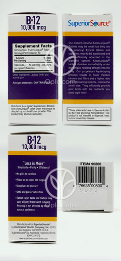 슈페리어소스_노 샷 시아노코발라민 B-12 10000mcg, 60 인스턴트 디졸브타블렛