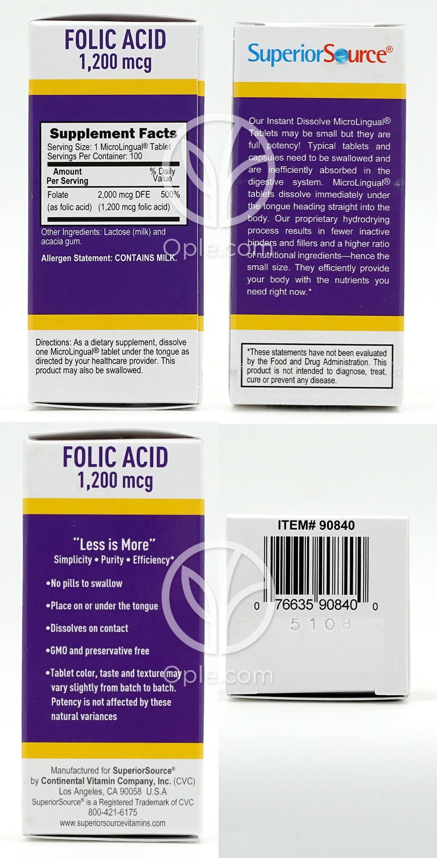 슈페리어소스_엽산 1200mcg, 100 인스턴트 디졸브타블렛 — 후면