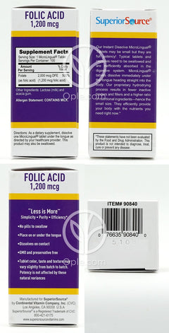 슈페리어소스_엽산 1200mcg, 100 인스턴트 디졸브타블렛