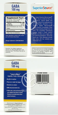 슈페리어소스_GABA (ガンマアミノ酪酸) 100mg、100錠 インスタント溶解タブレット