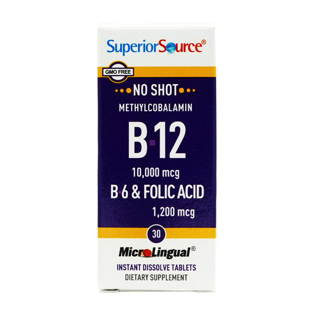 シュペリアーソース_ノーショットメチルコバラミンB-12 10000mcg ビタミンB6＆葉酸入り、30インスタント溶解タブレット