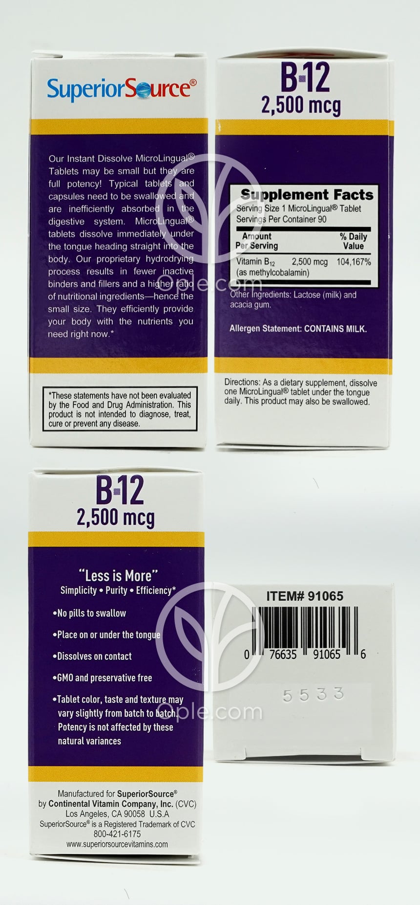 슈페리어소스_노 샷 메틸코발라민 B-12 2500mcg, 90 인스턴트 디졸브타블렛 — 후면