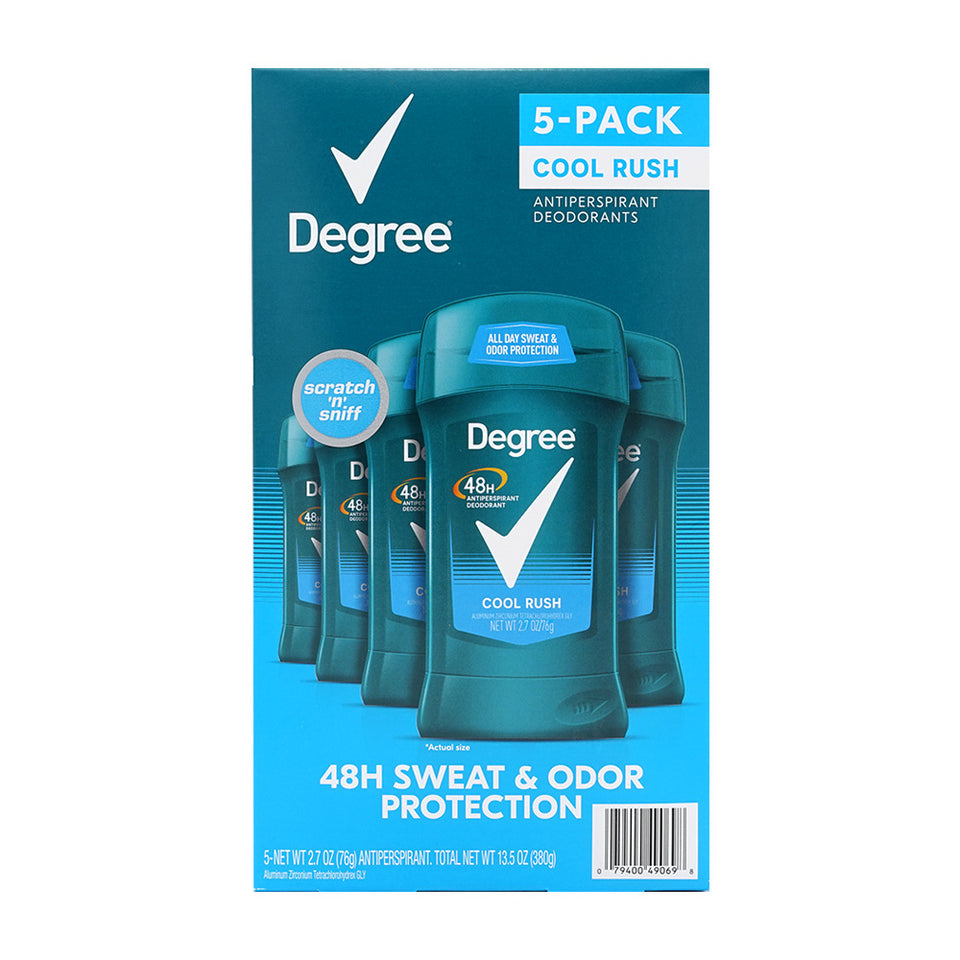 Degree Men 48時間 制汗 デオドラントスティック クールラッシュ、5個パック