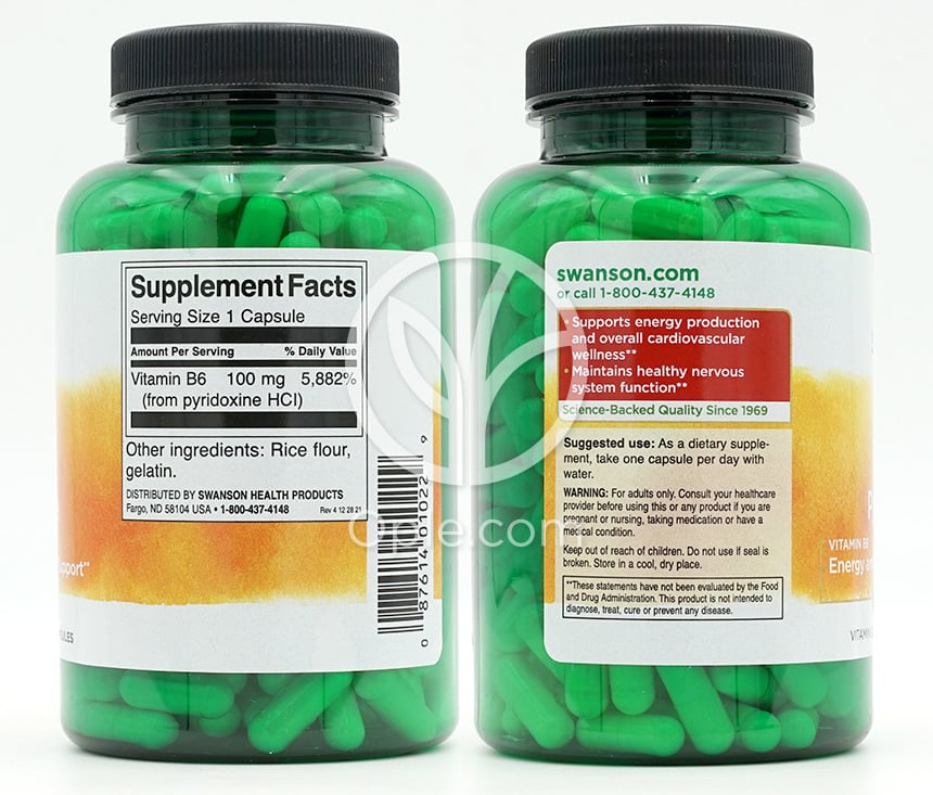 스완슨_비타민 B6 피리독신 100mg, 250캡슐 — 후면
