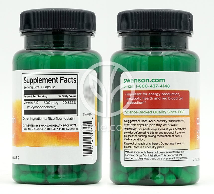 スワンソン_ビタミンB12 シアノコバラミン 500mcg、100カプセル — 후면