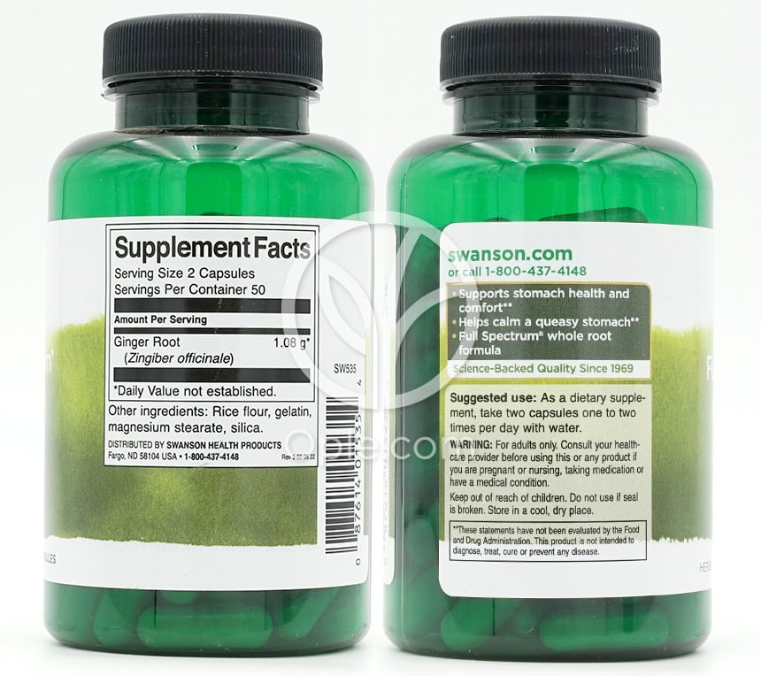 スワンソン_フルスペクトラム ジンジャールート 540mg、100カプセル — 후면
