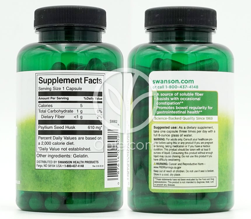 スワンソン_サイリウムハスク 610mg、100カプセル — 후면