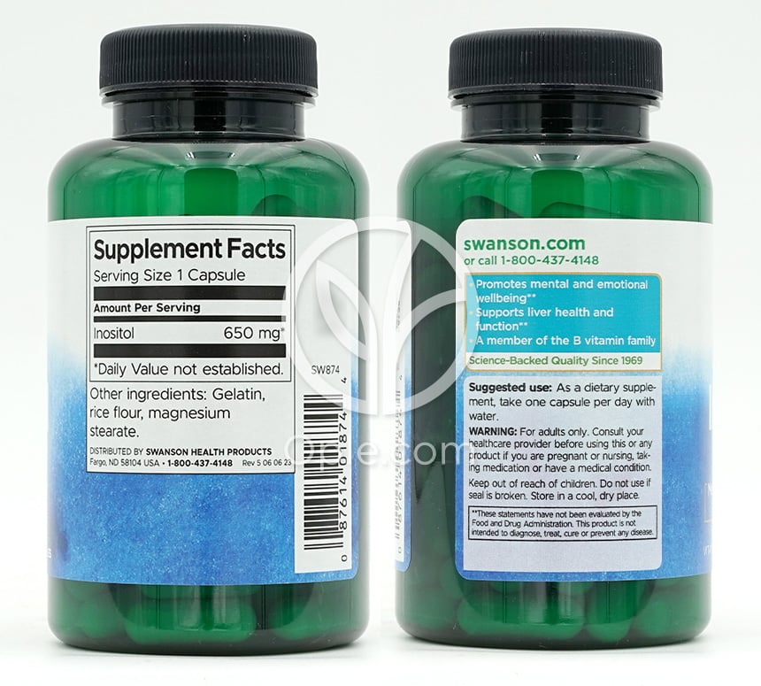 スワンソン イノシトール 650mg、100カプセル — 후면