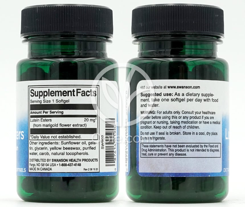 スワンソン_ルテインエステル 20mg、60ソフトジェル — 후면