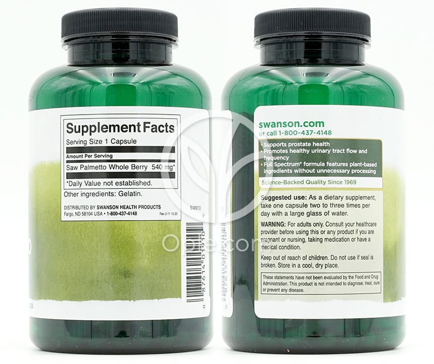 スワンソン_フルスペクトラムソーパルメット540mg、250カプセル — 후면