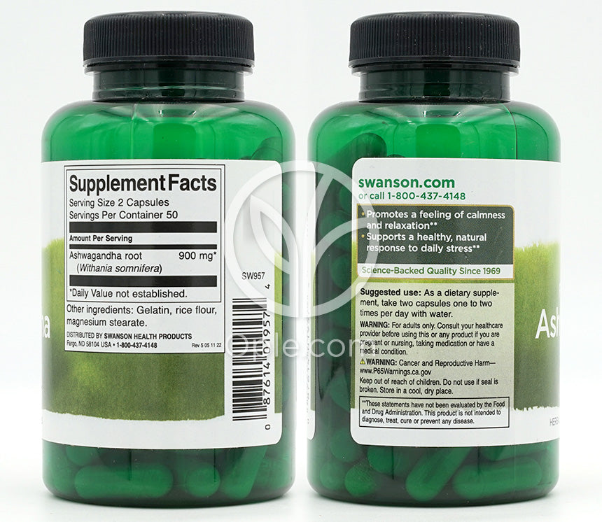 スワンソン_フルスペクトラムアシュワガンダ450mg、100カプセル — 후면