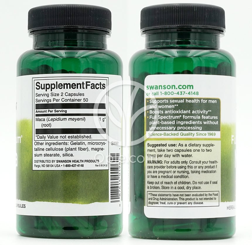 スワンソン_フルスペクトラムマカ500mg、100カプセル — 후면
