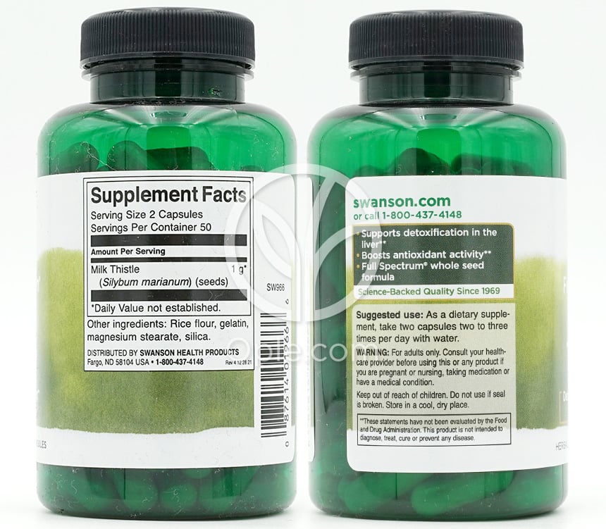 スワンソン_フルスペクトラムミルクシスル500mg、100カプセル — 후면