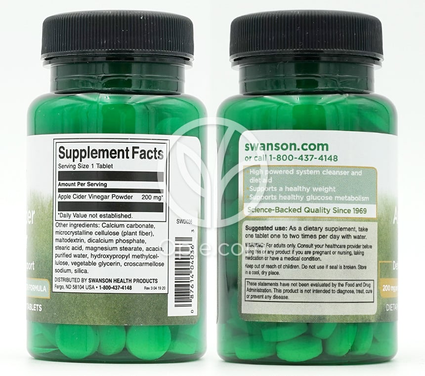 スワンソン_アップルサイダービネガー200mg、120錠 — 후면
