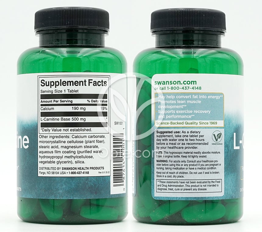 スワンソン_L-カルニチン500mg、100錠 — 후면