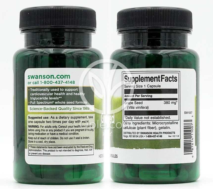スワンソン_フルスペクトラム グレープシード 380mg、100カプセル — 후면