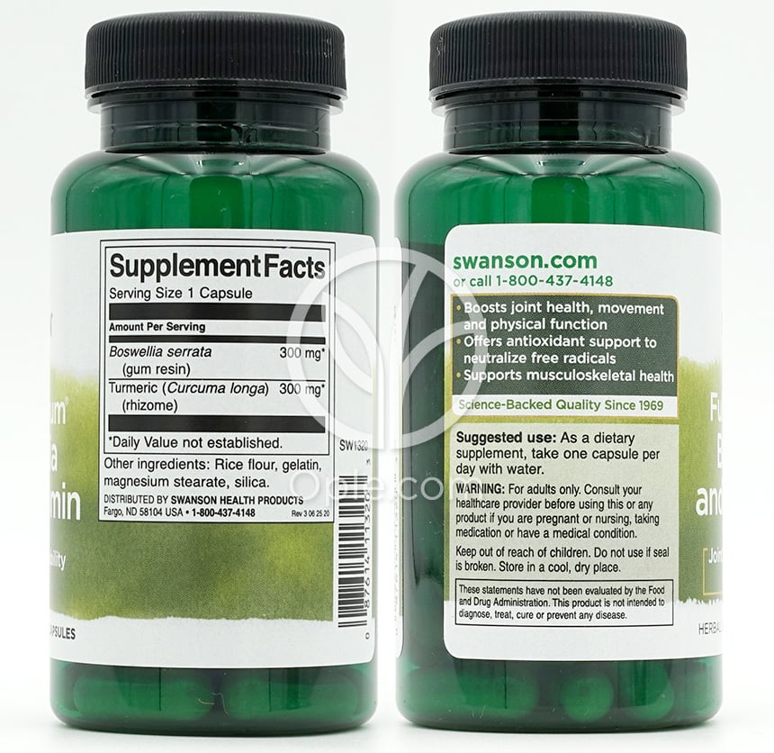 スワンソン フルスペクトラムボスウェリア＆クルクミン 300mg、60カプセル — 후면