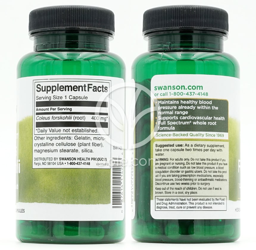 スワンソン_フルスペクトラム フォースコリー 400mg、60カプセル — 후면