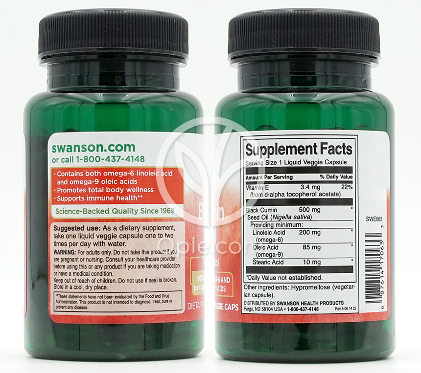 スワンソン_ブラッククミンシードオイル 500mg、60リキッドベジカプセル — 후면