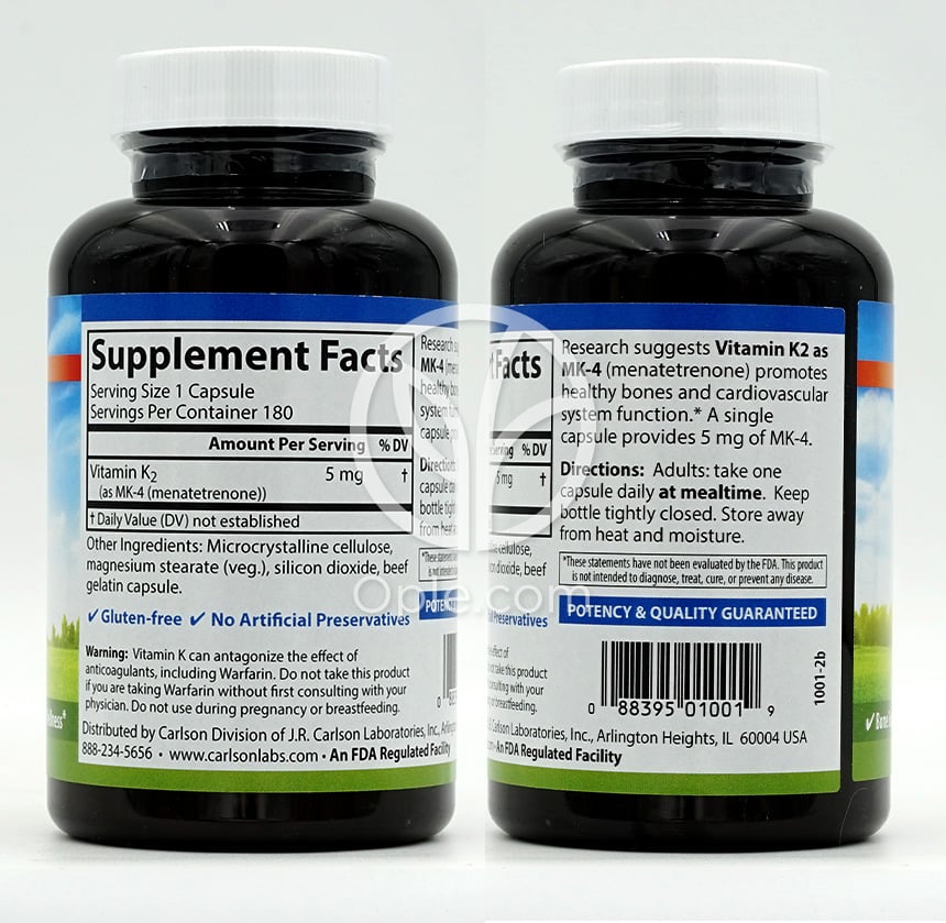 Carlson Labs_ビタミンK2 MK-4 メナテトレノン 5mg、180カプセル — 후면