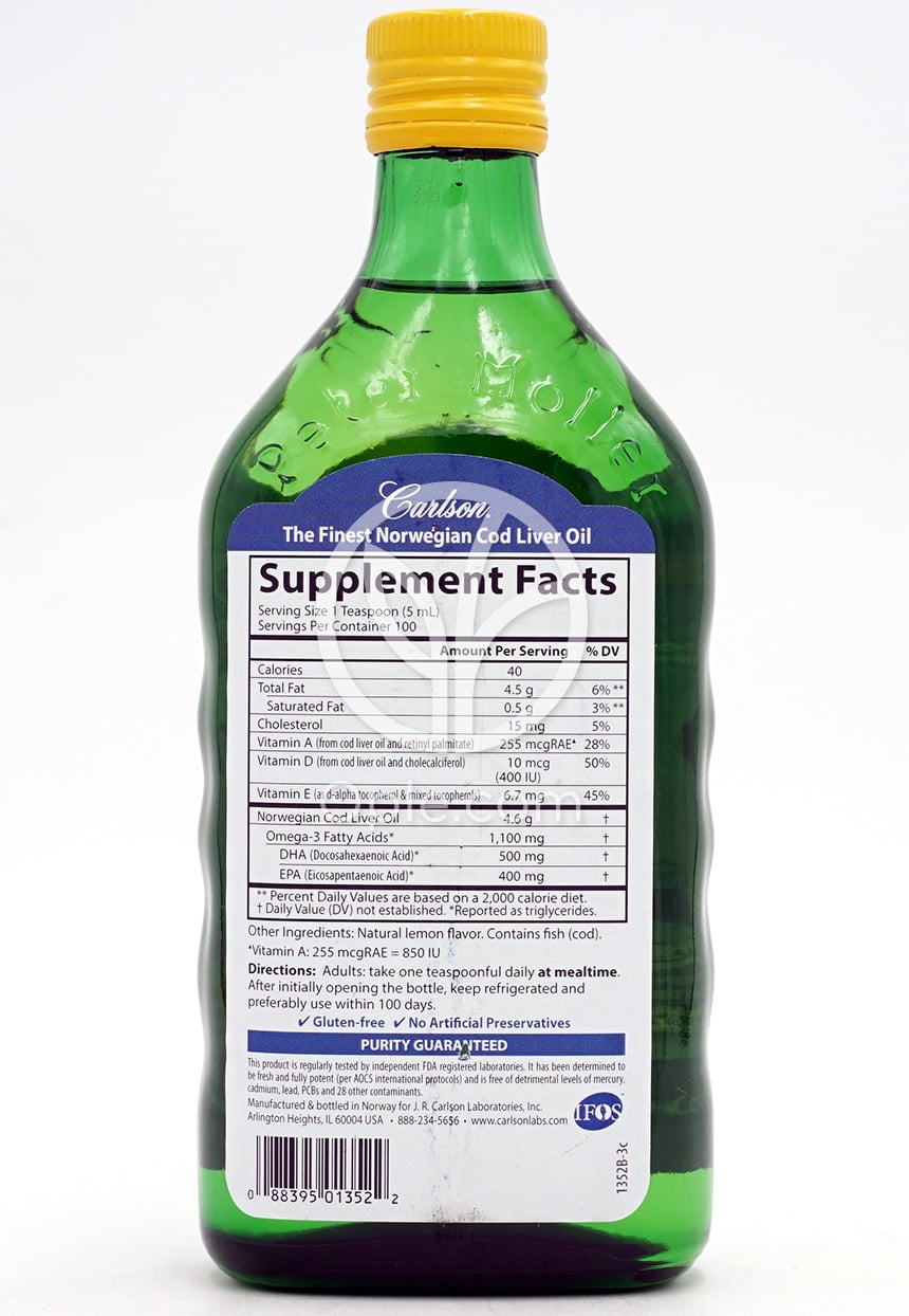 カールソンラボ_ノルウェー産タラ肝油レモン、500ml — 후면