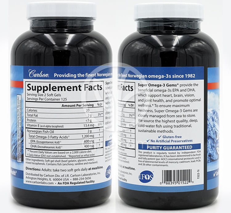 カールソンラボ_スーパーオメガ3フィッシュオイル1200mg、250ソフトジェル — 후면
