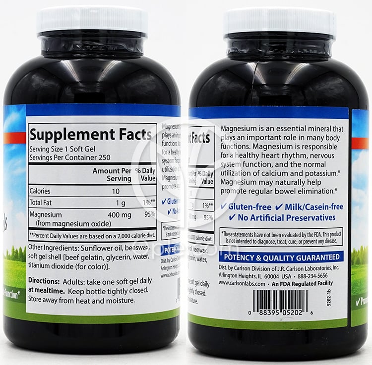 カールソンラボ_マグネシウムジェル 400mg、250ソフトジェル — 후면