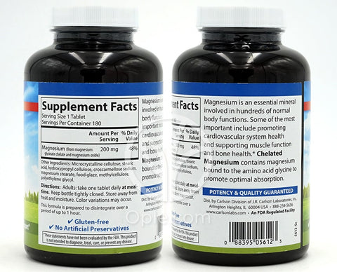 칼슨랩스_킬레이티드 마그네슘 200mg, 180타블렛