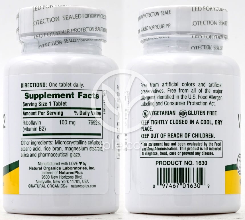 ネイチャーズプラス_ビタミンB2 100mg、90錠 — 후면