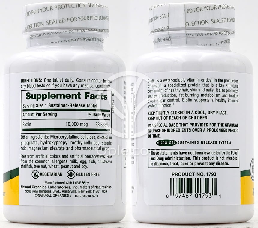 Sustained Release Biotin 10000 mcg, 90 Tablets — 후면