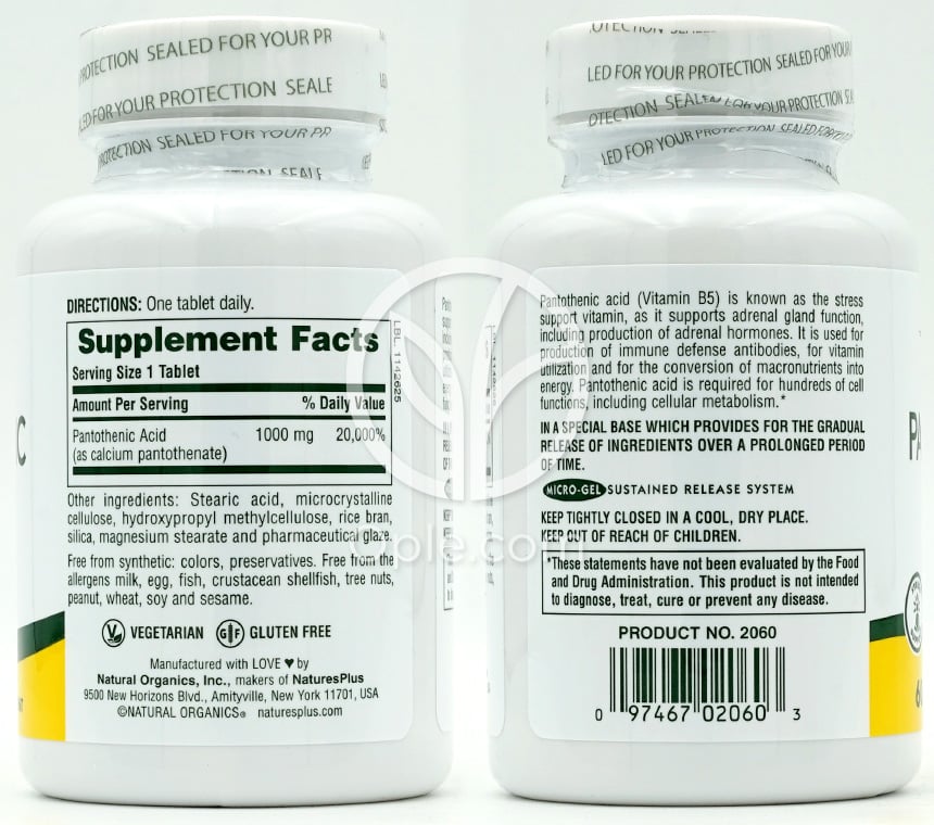 네이쳐스플러스_서스테인드 릴리즈 판토텐산 1000mg, 60타블렛 — 후면