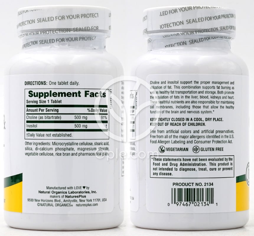 네이쳐스플러스_콜린 500mg&이노시톨 500mg, 60타블렛 — 후면