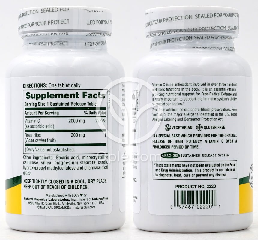 네이쳐스플러스_서스테인드 릴리즈 울트라 비타민C 2000mg, 60타블렛 — 후면